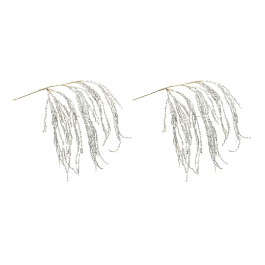 Silver Hanging Tinsel Branches, 2ct.